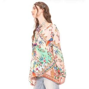 Aratta Silent Journey Eva's Garden Blouse In Peach Sky Size Medium
